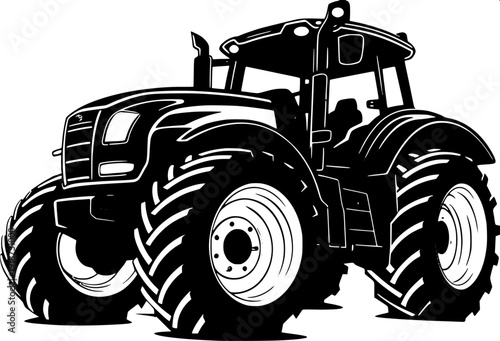 Black silhouette farm tractor side view with driver, smoke coming from exhaust, vector illustration, white background