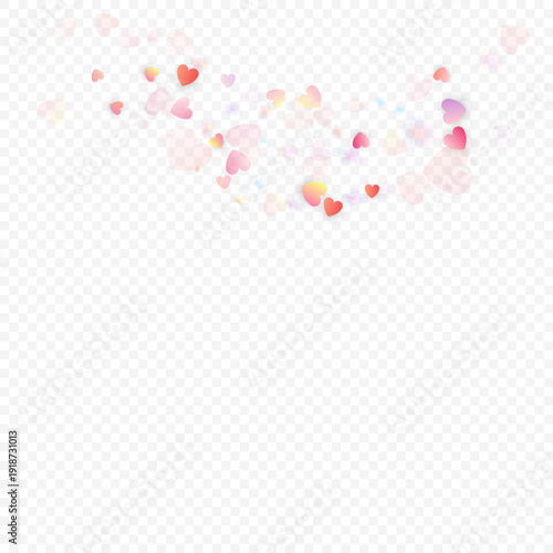 Heart love vector background. Valentine frame. Pink hearts confetti. Scattered love symbols. Random falling heart shape on transparent background. Beautiful Invitation, Greeting Card Illustration.