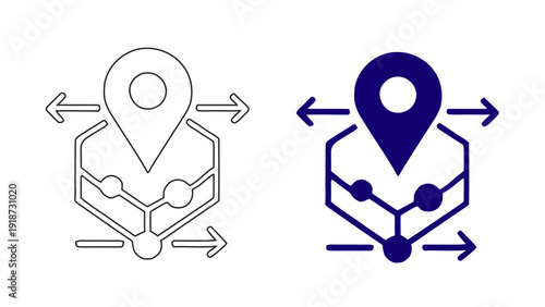 Logistics Location Pin and Distribution Network Icon  Supply Chain Route and Geolocation Concept Line and Solid Vector