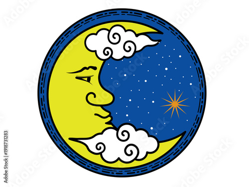 雲のかかった三日月の神秘的なアイコン:夜空・占い