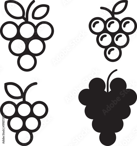 Grape Cluster Fruit Icon Set
