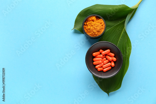 Bowls with turmeric powder ...