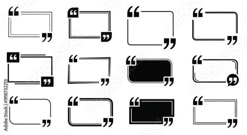 Collection of black and white quotation mark frames in various styles