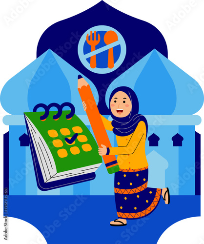 Ramadan Calendar with Woman Holding Pencil
