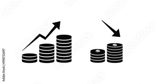 Financial growth depicted with rising arrows and stacks of coins