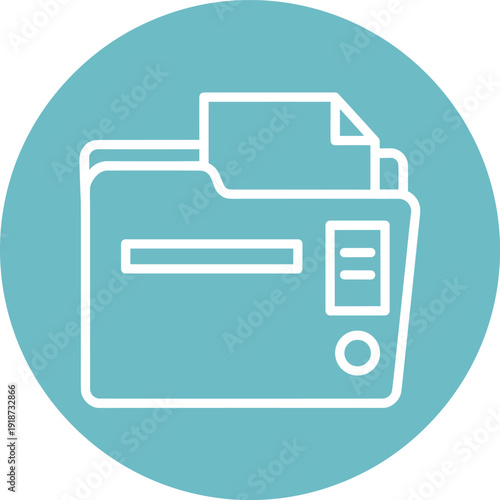Office folder icon displaying paper document inside for organization and business records management on blue background
