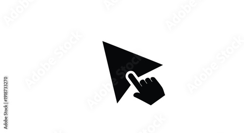 Black silhouette of a hand pressing a downward pointing arrow
