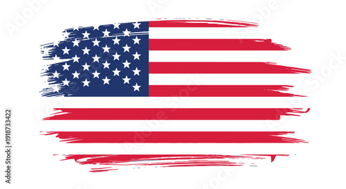 Abstract american flag with distressed brushstroke effect and star field