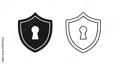 Two shield icons with keyholes one filled and one outlined