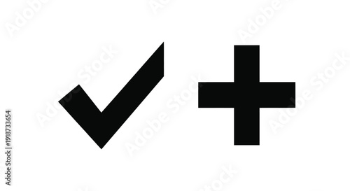 Black checkmark and plus sign icons on a white background