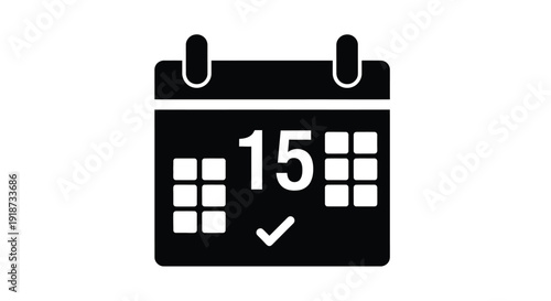 Simple black and white calendar icon displaying the 15th day of the month