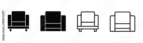 Armchair icons set, modern sofa chair, filled and outline designs for interior