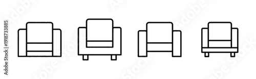 Armchair icons showcasing different styles and leg designs for interior furniture
