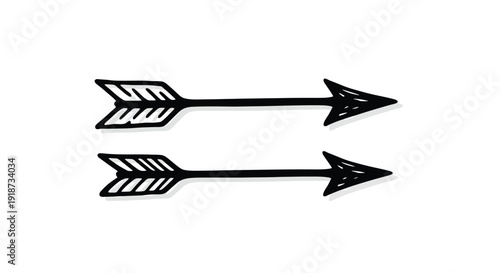 Two black arrows pointing to the right stylized with feathered fletching