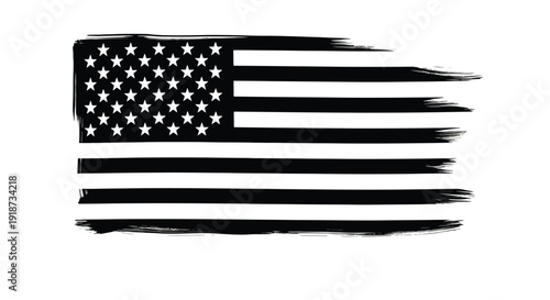 Abstract black and white depiction of the american flag with brushstroke style