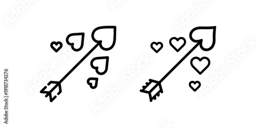 Valentine heart arrow icon set in linear style for romance and love projects vector illustration of cupids bow arrows with floating hearts for design
