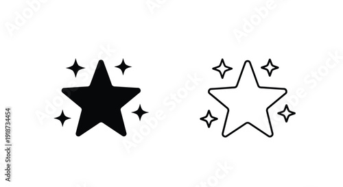 Two contrasting star icons with sparkling effects one filled and one outlined