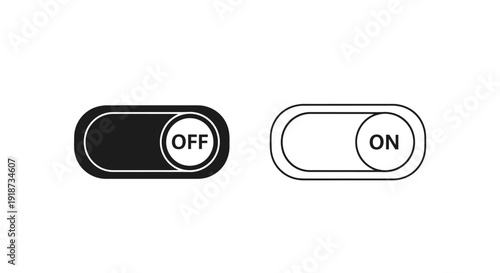 Simple illustration depicting an on and off toggle switch in black and white