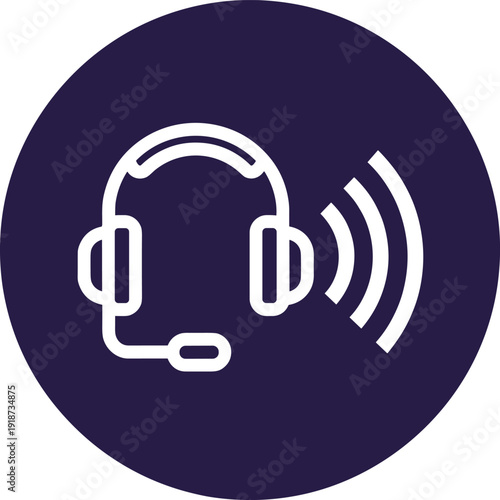 Customer support headset icon with sound waves symbol representing telecommunications and help center communication