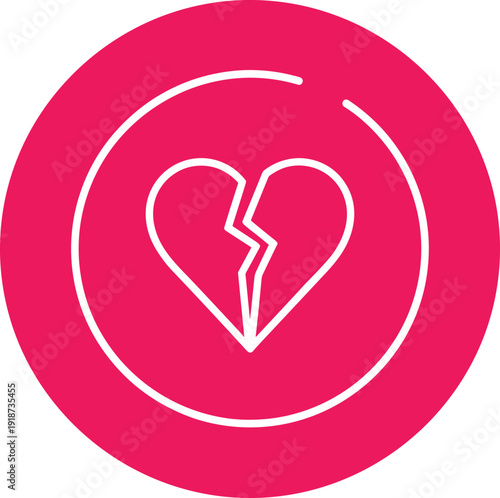 Broken heart symbol inside circular frame for emotional loss and relationship breakups in modern minimalist graphic