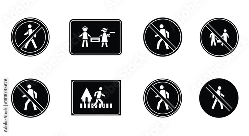 Prohibition signs depicting various disallowed actions and activities