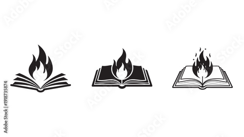 Book on fire icon vector symbolizing knowledge destruction, document risk exposure, data loss scenarios and compliance-focused information protection strategy