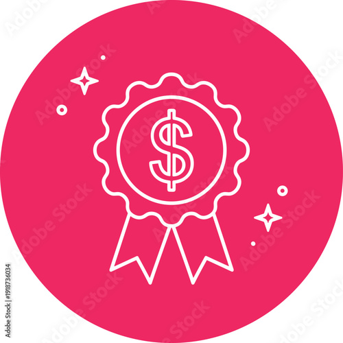Prize ribbon with dollar sign at center signifying award achievement and financial reward for excellence