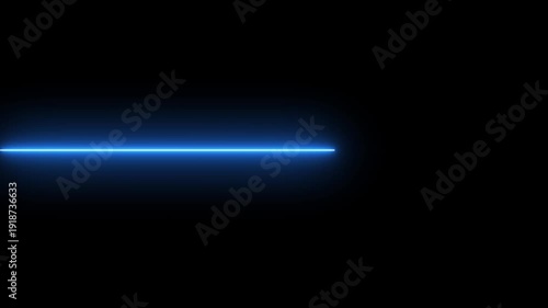 Straight neon lazer line color blue black background.Glowing horizontal neon lines streaming across on the screen.