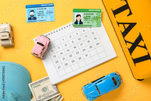 Calendar with taxi roof sig...