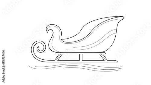 Elegant sleigh illustration presented in a simple line art style on a white background evokes a classic winter and holiday feeling.
