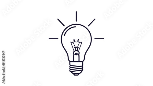 Glowing light bulb icon with radiating light rays symbolizes a bright idea, innovation, and creative thinking for business success.