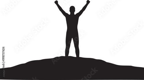 Victory Silhouette Person on Hilltop Achievement Concept