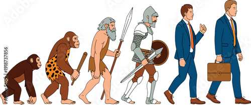 Human evolution from ape to modern businessman showing progress and development over time