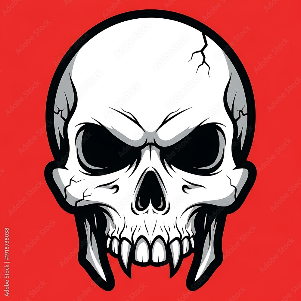 Obraz premium Menacing Cartoon Skull with Sharp Teeth.