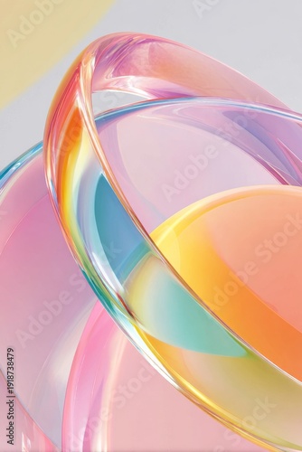 Vibrant rainbow colored glass rings in modern abstract composition