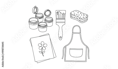 Black  And  White  Line  Set  Of  Household  Cleaning  And  Floral  Notepad brush lids sponge