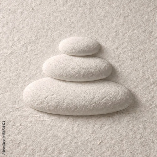 Minimalist blind embossed [ชื่อวัตถุ เช่น olive branch / river stones / wave pattern] on white handmade paper background