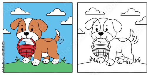 Cute Puppy Carrying Red Basket