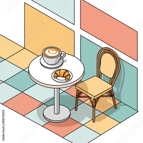 Cozy Coffee Break with Croissant in a Modern Cafe Setting.