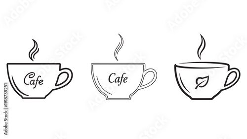 Coffee cup icon set with steam lines illustrating cafe branding, specialty beverage menu design and retail coffee shop profitability modeling