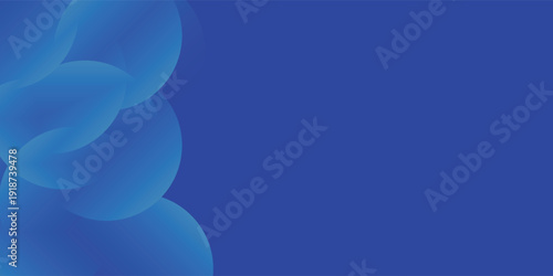 Abstract blue background with translucent overlapping spheres and fluid shapes.