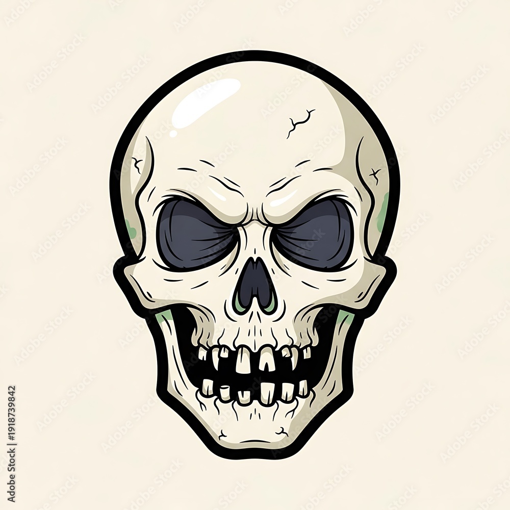 Obraz premium Cartoon Skull Illustration with Black Outline.