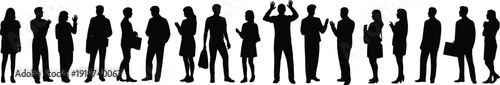 WebSilhouettes of diverse people standing together, casual and business attire, communication, interaction, teamwork, diversity, lifestyle, professional group illustration concept