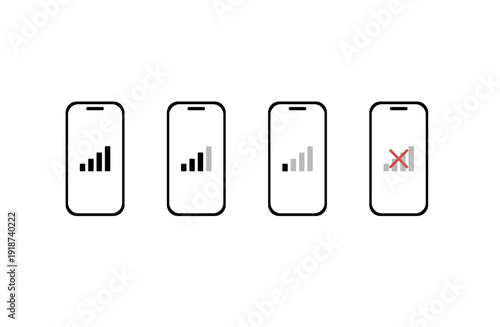 電波強度アイコンセット 強・中・弱・なしの4点フラットイラスト
