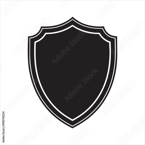 Embossed Leather Shield Silhouette, Vector, Illustration, Outline, Line Art, Icon, White Background.