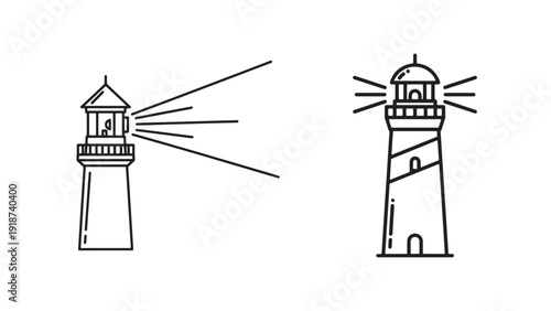Paired Lighthouses Illustration Emphasizing Guidance, Coastal Navigation, Risk Mitigation And Maritime Infrastructure Investment Vector Illustration