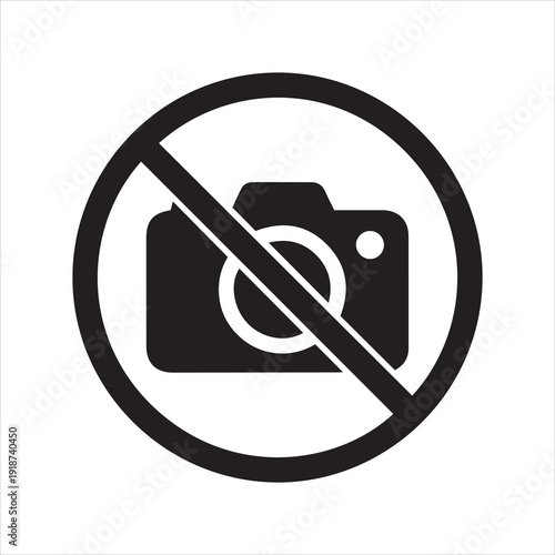 No photography allowed a black and white prohibition sign featuring a camera icon
