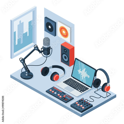 Professional home recording studio setup with equipment and accessories.