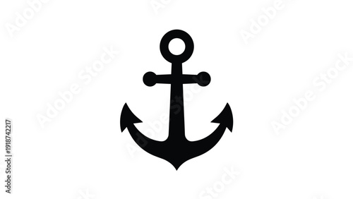Simple and bold black silhouette of a nautical anchor isolated on a white background, representing marine, sailing, and seafaring themes.