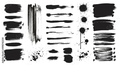 Grunge Ink Paint Brush Stroke Texture Set Vector